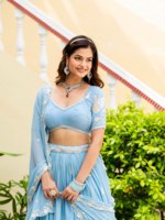 Lehenga Choli en Faux Georgette Bleu avec Broderie Zari et Paillettes, Tenue Traditionnelle pour Mariage et Fêtes pour Femmes