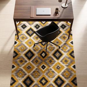 Handwoven Wool Geometric Diamond <b>Rug</b> - Mustard Black Ivory Tribal Kilim Style Area Floor Carpet Modern <b>Boho</b> Home Decor - Product Image 5