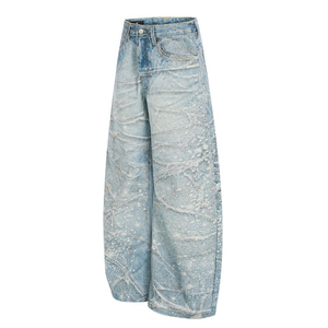 Vaqueros con estampado gráfico de pedrería, corte holgado, diseño personalizable, lavado vintage, corte tipo barril, vaqueros de mezclilla estilo streetwear, pantalones de hip hop - Product Image 2
