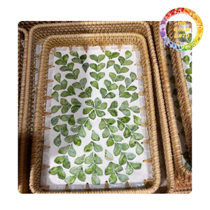 Bandeja de ratán tejido con incrustaciones de nácar |   Bandeja de Servir Hecha a Mano para Decoración del Hogar, Mesa y Regalos - Product Image 1