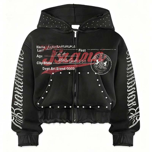 Custom Manufacturer Custom Acid Wash Tracksuit <b>Set</b> DTG Printed Rhinestone Cropped Hoodie and Stacked Flared <b>Sweatpants</b> <b>Set</b> - Product Image 2