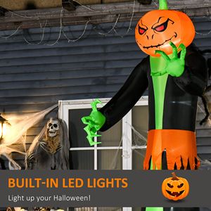 Fantasma Gonfiabile a Forma di Testa di Zucca di Halloween da 2,7 m e Fantasma LED per Decorazioni Esterne da Giardino - Product Image 5
