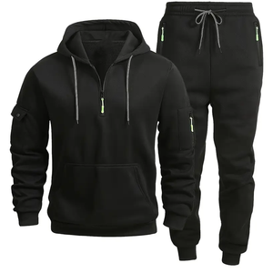 Nouvel ensemble de survêtement noir à capuche pour homme, manches longues, couleur unie, sweat-shirt décontracté et pantalon, coupe régulière, tenue d'automne, ensemble 2 pièces - Product Image 1