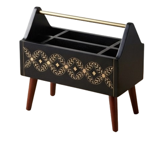Organiseur de cuisine en bois, unités de rangement en bois, étagères, chariot de rangement noir thermolaqué, organisateurs de rangement domestique - Product Image 2