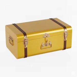 Royal Blue Metal Storage Trunk <b>Box</b> Rectangle Vintage Style Buckle Cover Multifunctional Home Organization Medium Capacity - Product Image 2