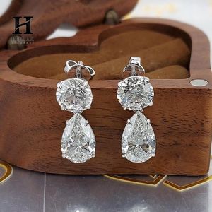 Luxury Two-Stone Drop <b>Earrings</b>, Round and Pear Cut Diamond <b>Dangle</b> <b>Earrings</b>, 14K <b>Gold</b> Fine Jewelry for Weddings and Bridal Wear - Product Image 6