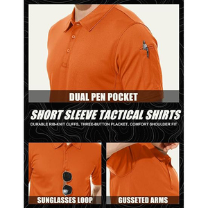 <b>Orange</b> Short Sleeve <b>Polo</b> Shirt 100% Polyester Pique Quick Dry Casual Wear Button Front Solid Color Regular Fit - Product Image 2