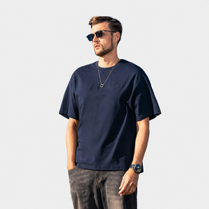 T-shirt en coton surdimensionné personnalisé pour homme, manches courtes, col rond, imprimé lettres sur le devant, style streetwear décontracté, jersey tricoté respirant - Product Image 3