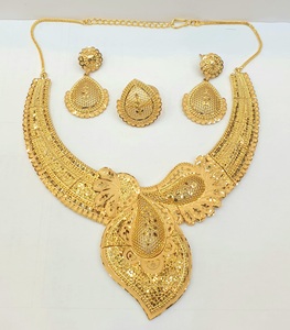 Gold Plated Copper Filigree Jewelry Set Necklace Earrings <b>Ring</b> Bracelet Islamic Bridal Fashion Gift - Product Image 2