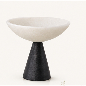 Bol sur piédestal en marbre blanc de luxe avec base conique noire, bol décoratif géométrique pour la maison, l'hôtel, le comptoir, la table, vente en gros - Product Image 5