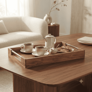 Bandeja de Servir de Madera Natural, Estilo Rústico, para Desayuno, Café, Té, Aperitivos, con Asas Recortadas, para Uso en el Hogar y Hoteles - Product Image 2