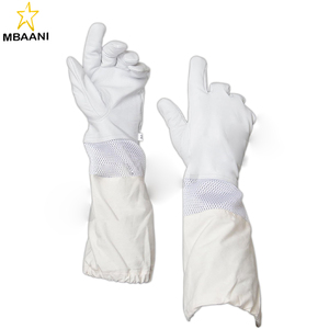 Goatskin Leather Beekeeper's Glove with white vent Long Canvas Sleeve with elastic cuff - Product Image 1