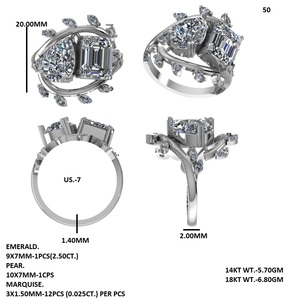 Moissanite Two Stone <b>Ring</b> Pear Cut <b>Emerald</b> Cut Gold Plated 925 <b>Silver</b> Cross Over Bridal Jewelry - Product Image 6