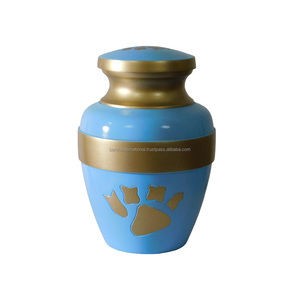 Urnas para mascotas de cremación de aluminio de alta calidad con estampado de pata, urnas funerarias de Metal con acabado de Color dorado y azul cielo para cenizas humanas - Product Image 1