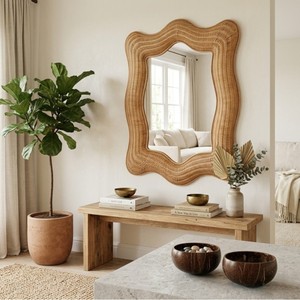 Handmade Scalloped Rattan Wall <b>Mirror</b> Irregular Shape Bohemian Decorative Rattan <b>Mirror</b> Natural Finish Home Decor from Vietnam - Product Image 6