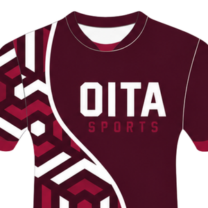 Burgundy <b>Black</b> <b>White</b> Geometric Rugby Jersey Short Sleeve Crew Neck Customized Breathable Training Athletic Team Sportswear - Product Image 3