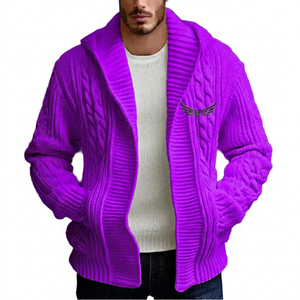 <b>Men's</b> White Knitted Open Front Thick Cable Knit Casual Winter Sweater <b>Jacket</b> Regular Fit Solid Color Turn-down Collar - Product Image 6
