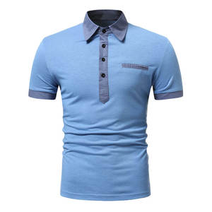 Polo à manches courtes bleu clair pour homme avec poche, décontracté, tricoté, couleur unie, design respirant - Product Image 1