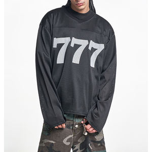 OEM Factory Custom Number Print V Neck Long Sleeve <b>T</b> <b>Shirt</b> for Men Mesh Long Sleeve Causal Oversized Fit Jersey <b>T</b> <b>Shirts</b> - Product Image 2