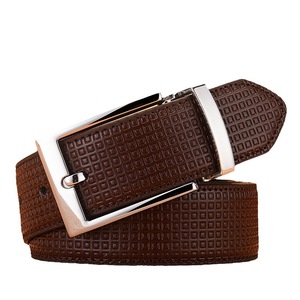 Cinturón Formal Ajustable de Cuero Vacuno Genuino para Hombre con Patrón Sólido y Hebilla Cuadrada de Aleación Plateada - Product Image 1