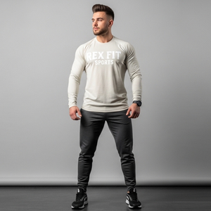 Chemises longues en coton 100% de qualité supérieure pour hommes, chemises décontractées à manches longues pour hommes, t-shirt blanc à manches longues, faible MOQ, prix bas - Product Image 4