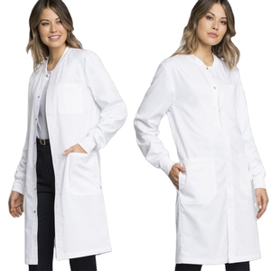Blouse de laboratoire blanche tissée pour femmes, coton et polyester, uniforme d'hôpital, 3 poches, fermeture à boutons-pression, blouse médicale pour médecin - Product Image 1