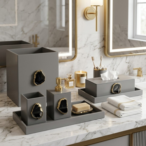 Premium Designer Glass Bathroom Set | Soap Dispenser, <b>Toothbrush</b> <b>Holder</b>, Tumbler & Tray | Stylish Luxury Bathroom Accessories - Product Image 4