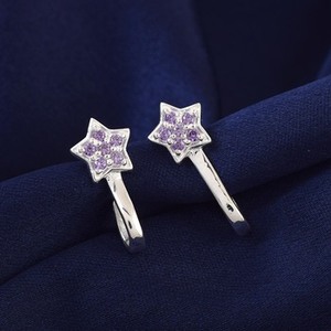 พลอยอเมทิสต์ทรงเหลี่ยมธรรมชาติ เงินแท้ 925 รูปดาว ต่างหูแบบมินิมอล คุณภาพสูง เครื่องประดับชั้นดี - Product Image 5