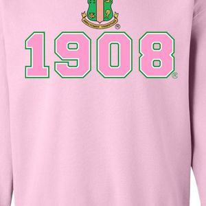 เสื้อสเวตเชิ้ตคอกลมสีชมพูอ่อน รุ่น 1908 Crest ลายกราฟิกสีเขียวชมพู ผ้าฟลีซ ยูนิเซ็กซ์ เสื้อผ้าชมรมกรีก รับผลิตแบบ OEM ODM - Product Image 6