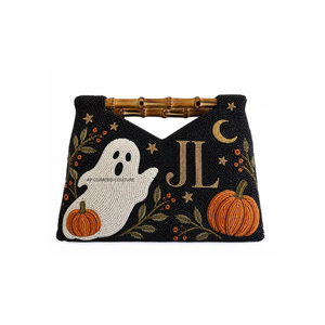 Beaded Halloween Ghost Pumpkin evening Bag With Bamboo Handle Handmade Envelope Shape Evening Party <b>Purse</b> customized designs - Product Image 5