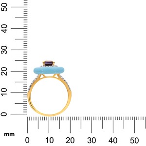 Premium 18K Yellow Gold Emerald Cut Blue Sapphire Diamond Halo <b>Ring</b> with <b>Turquoise</b> Enamel Statement Design for Women - Product Image 5