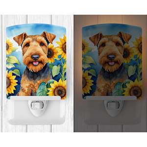 UL-Certified Compact Ceramic <b>Night</b> <b>Light</b> New Airedale Terrier Sunflowers Multicolor for Bedroom <b>Hallway</b> Kitchen (6x4x3) - Product Image 2