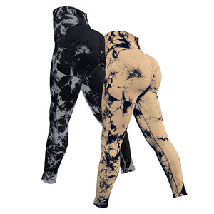 Women's High Waisted Full Length Yoga <b>Leggings</b> Printed Tie Dye <b>Pattern</b> Blue And Gray Four Way Stretch Spandex Polyester Pants - Product Image 3