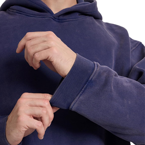 <b>Men's</b> Oversized Acid Wash Hooded Sweatshirt Washed <b>Navy</b> Polyester/Cotton <b>Fleece</b> Casual Pocket Design Winter Wear 350 GSM - Product Image 3