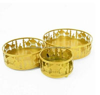 Ensemble de plateaux et assiettes florales en fer poli doré de luxe, personnalisables, style arabe Ramadan, pour service de dattes, hôtels, mariages et fêtes, vente en gros, économique