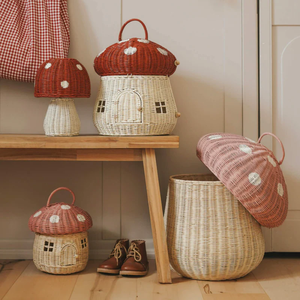 Panier de rangement en rotin avec couvercle en forme de champignon pour chambre d'enfant, bac à linge, organisateur en osier, mobilier de chambre d'enfant, vente en gros - Product Image 4