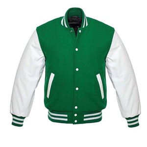 Veste universitaire verte et blanche pour homme, décontractée, col montant, coupe classique, extérieur en polyester/nylon, doublure polaire, respirante, coupe-vent, à capuche - Product Image 1