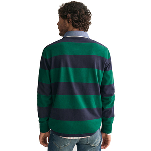 Chemise polo en coton thermique à col brodé surdimensionné à imprimé vintage, chemise à manches longues à rayures de style rugby pour homme - Product Image 2