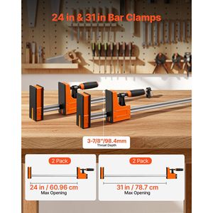 Lot de 4 pinces en F de 24 et 31 pouces pour le travail du bois, capacité de charge de 1100 lb, pince/écarteur à 2 modes avec patins en caoutchouc souple - Product Image 2