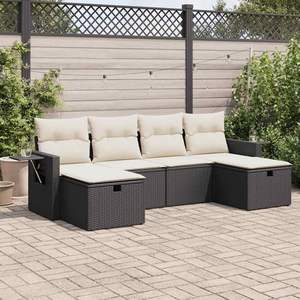 Ensemble de canapé de jardin à 6 places avec pieds réglables, en rotin PE noir, meubles d'extérieur élégants - Product Image 1