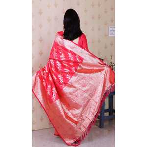 Sari de Seda Suave Rosa Banarasi Jaal Meenakari Zari Tejido, Ropa India y Pakistaní, Elite Weaves 650g - Product Image 4