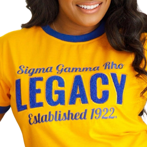T-shirt en chenille Sigma Gamma Rho Legacy pour femme, broderie or et bleu, mélange de coton, manches courtes, coupe décontractée et élégante - Product Image 3