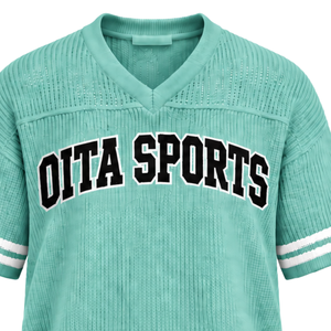 Camiseta Deportiva de Punto Personalizada en Verde Menta, Cuello en V, Manga Corta, a Rayas, Transpirable, Holgada, Informal, para Equipos Deportivos - Product Image 3