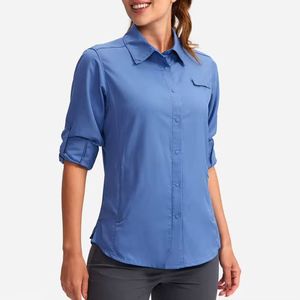 Camisa de Pesca de Manga Larga Azul para Mujer, de Secado Rápido, UPF 50, Color Sólido, Informal, de Alta Calidad - Product Image 5