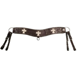 Collier de poitrail pour cheval Western en cuir double couche, à motifs floraux et croix incrustées, de qualité supérieure pour spectacle - Product Image 3