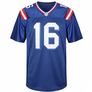 Blue American Football Jersey V-Neck Short Sleeve Sublimated Print Mesh Uniform for Men Number 16 - Product Image 2