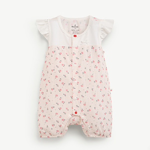 MAMACHERI 21S26JUMG001J Combinaison en coton pour bébé fille, imprimé floral, manches régulières, col carré, fermeture à boutons-pression, respirante, mignonne - Product Image 1