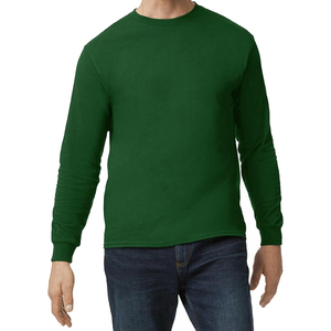 Camisetas de manga larga para hombre, color verde, corte ajustado, cuello redondo, de la mejor calidad, camiseta de manga larga de color sólido para hombre. - Product Image 2