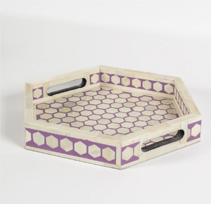 Handmade Bone Inlay Tray Hexagon Shape Decorative Premium Quality Customized Size and Shape Solid Bone inlay Tray - Product Image 1