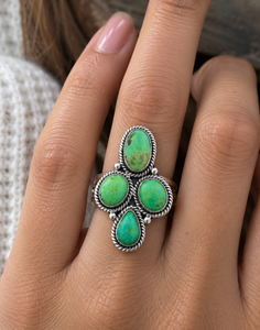 Green Turquoise <b>Ring</b> Southwestern Style <b>Large</b> Silver Statement <b>Ring</b> Western Boho Gemstone Jewelry Fashion <b>Ring</b> for Women Gift - Product Image 1